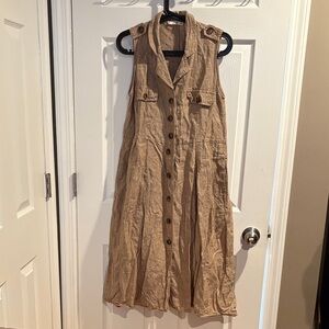 Mango midi Sleeveless Tan Button-Front Dress
